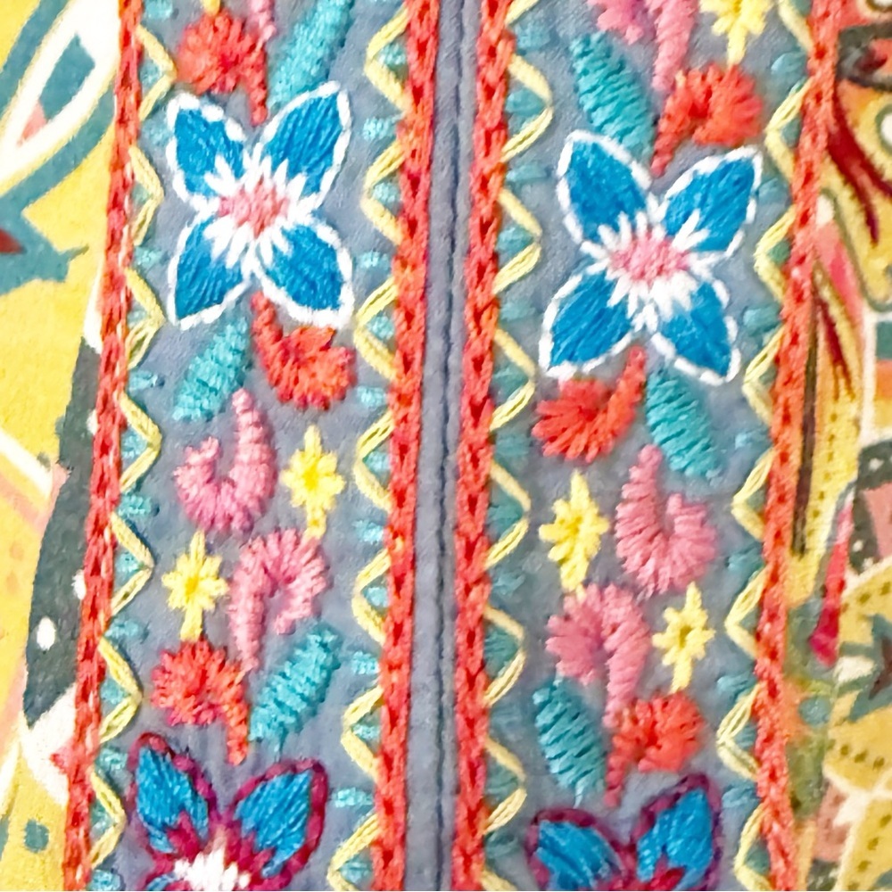 John MarkWoven Floral Print Split
Neck 3/4 Cuffed Tassel Tie Embroidered Tunic L - Picture 6 of 9
